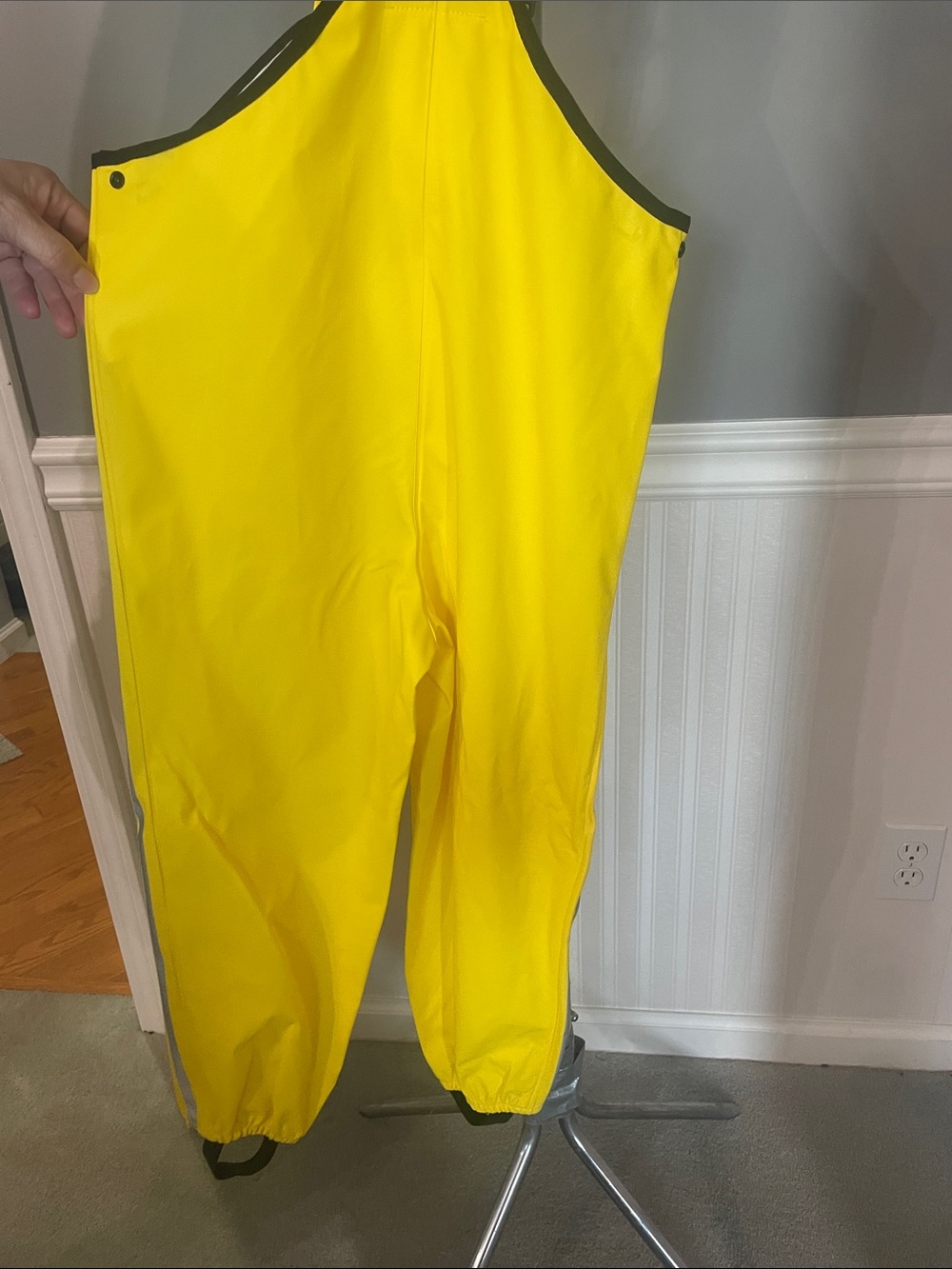 Kids Yellow Waterproof Bib Rain Pants with Adjustable Black Suspenders - Picture 4 of 5
